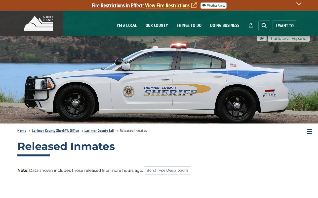 Larimer County released inmates release date page